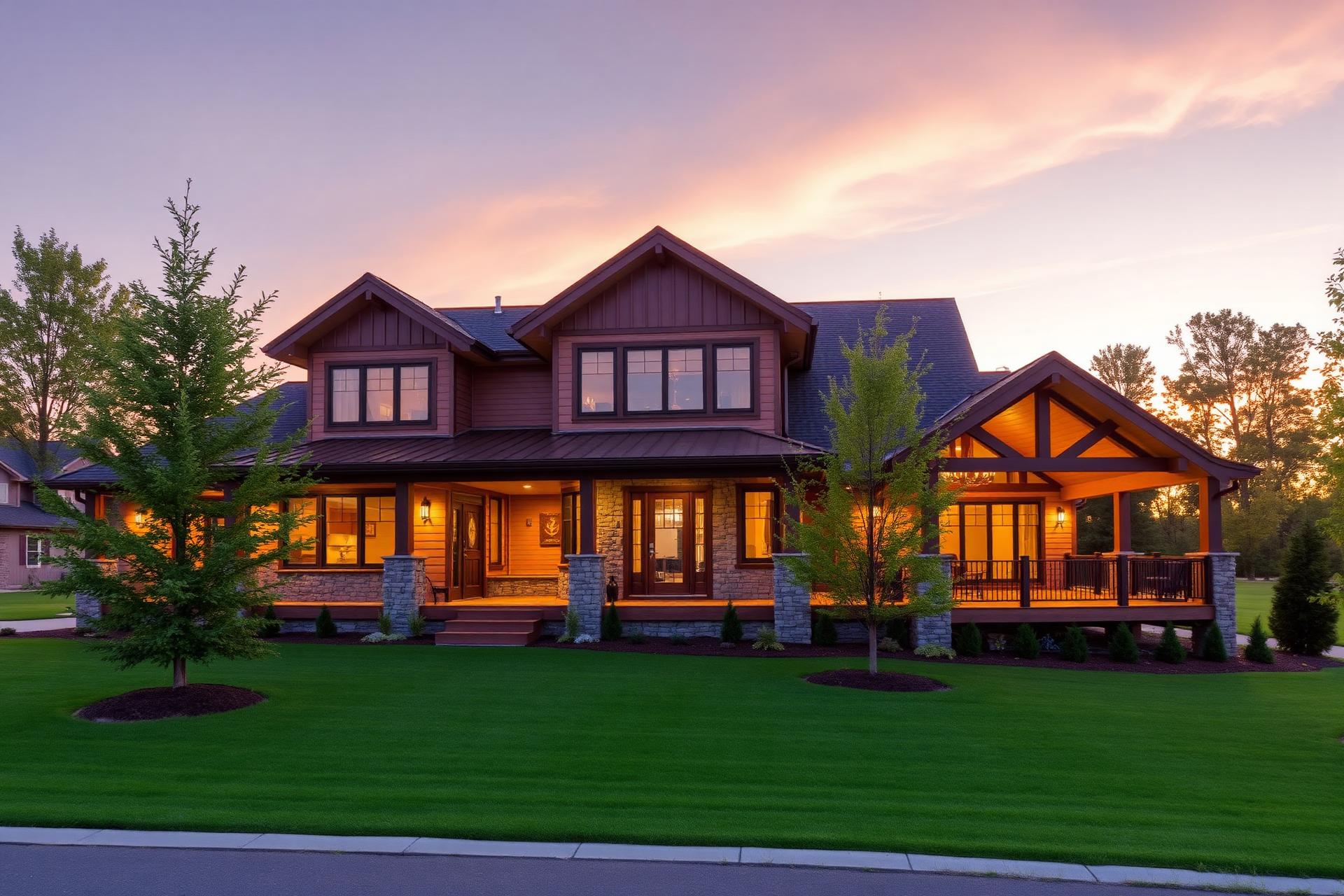 Custom craftsman home built by Brudwick Builders at golden hour